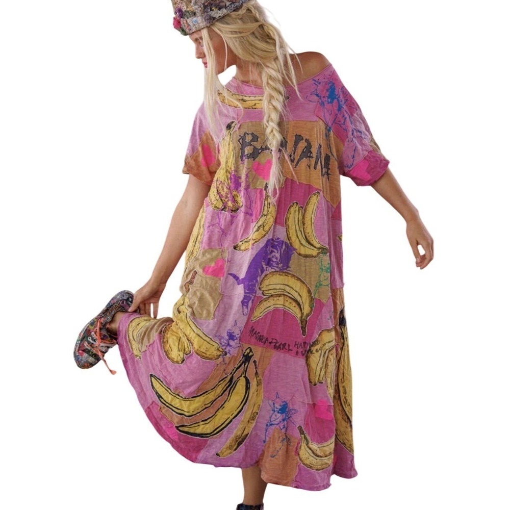 Magnolia Pearl SOLD OUT Funk N Junk Dress Pink A Line Bananas Kittens Cherub NWT
